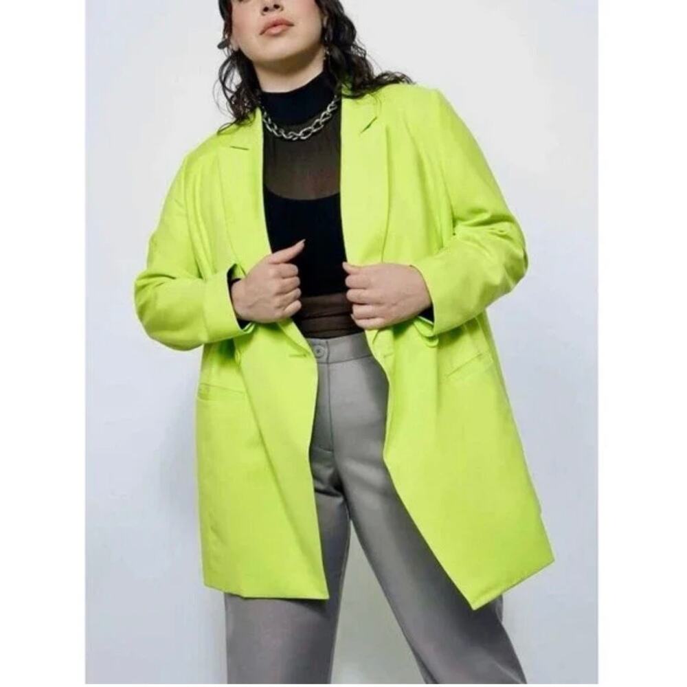 Wildfang Empower Blazer Womens Medium Neon Lime Green Double Breasted Long NWT